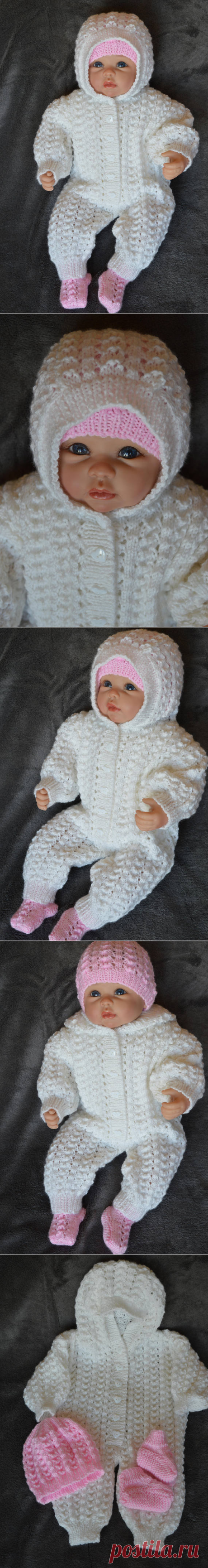 Baby Girls Hooded Romper in White with Pink Matching Hat and