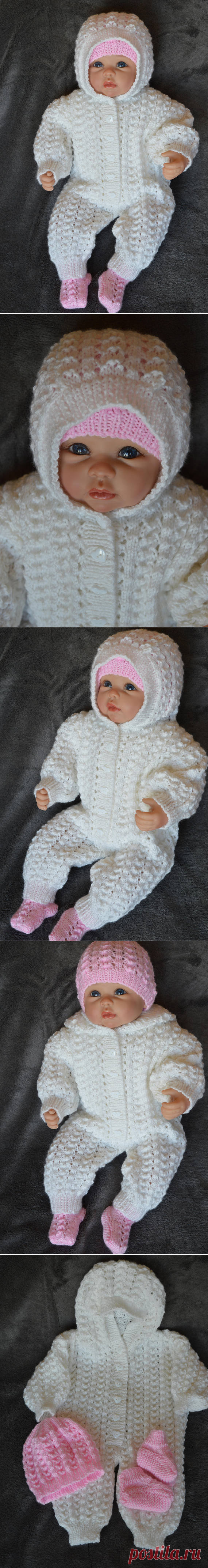 Baby Girls Hooded Romper in White with Pink Matching Hat and