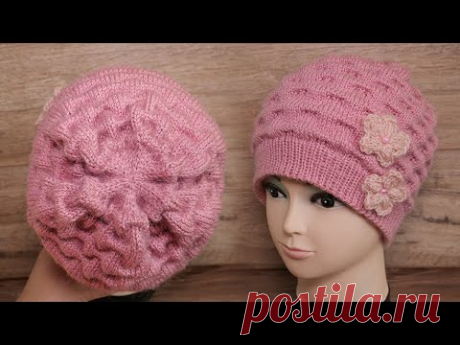 Шапка «Складки Клоке» спицами 🎀 Hat Kloke folds knitting pattern | Strickmütze