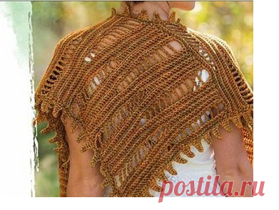 Оригинальная ажурная накидка, состоящая из двух прямоугольников. Крючком. Схема узора. / knittingideas.ru