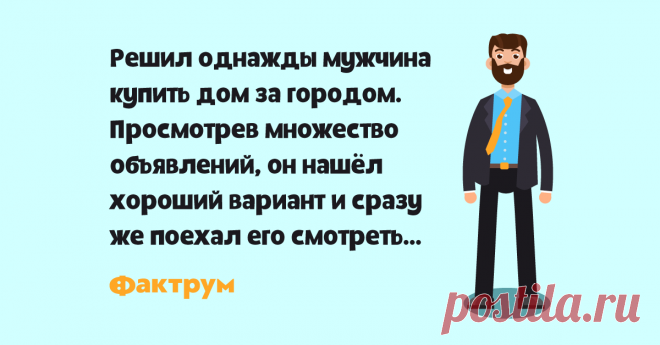 Тихий район   Решил однажды мужчина купить дом за городом. Просмотрев множество объявлений, он нашёл хороший вариант и сразу же поехал его смотреть…