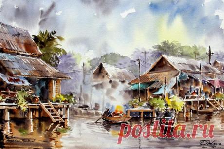 Акварели. Тайский художник Танакорн Чаиджинда (Thanakorn Chaijinda)