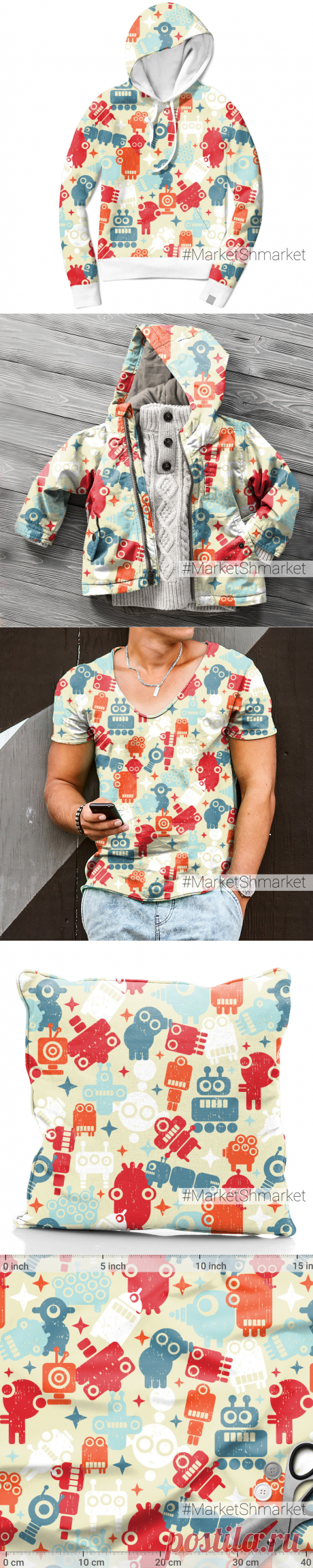 Ткань Красные роботы - закажи на #MarketShmarket.com любая ткань с любым принтом