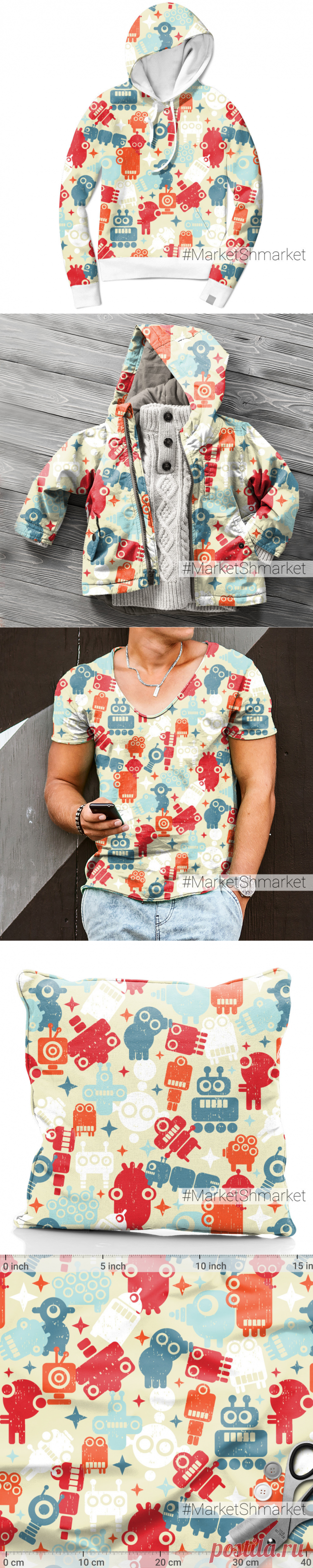 Ткань Красные роботы - закажи на #MarketShmarket.com любая ткань с любым принтом