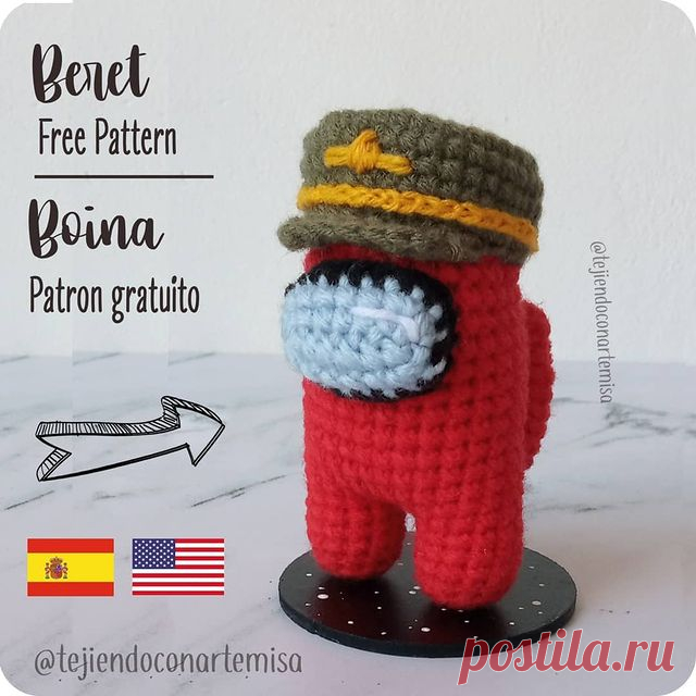 Photo by | Daniela López | designer on March 14, 2021. May be an image of crochet and text that says 'Beret Free Pattern Boina Patron gratuito @tejiendoconar tatua) 0007 @tejiendoconartemisa'.