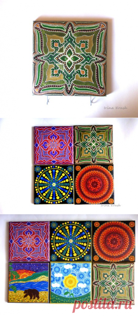 Декоративная плитка-ключница панно вешалка точечная роспись ручной работы на заказ | Купить прихожая на HobbyPortal.ru