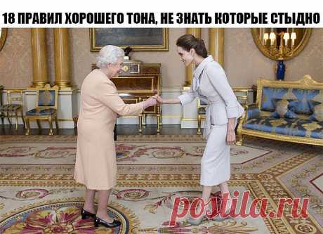 18 ПРАВИЛ ХОРОШЕГО ТОНА, НЕ ЗНАТЬ КОТОРЫЕ СТЫДНО

 1. Никогда не приходите в гости без звонка. Если вас навестили без предупреждения, можете позволить себе быть в халате и бигуди. 

 2. Зонт никогда не сушится в раскрытом состоянии — ни в офисе, ни в гостях. Его нужно сложить и поставить в специальную подставку или повесить.

 3. Сумку нельзя ставить на колени или на свой стул. Маленькую нарядную сумочку-клатч можно положить на стол, объемную сумку повесить на спинку стула...