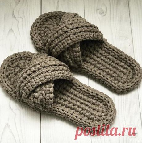 Тапочки крючком из трикотажной пряжи — ВЯЗАЛЬЩИЦА