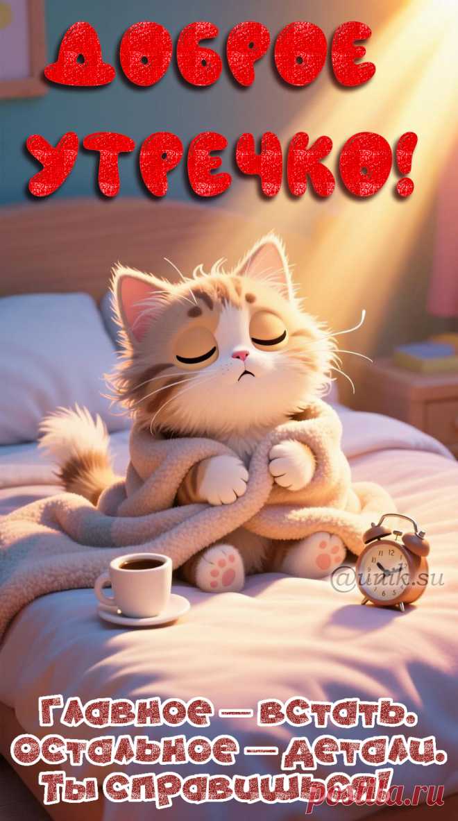 Позитивные смешные картинки с добрым утром, пожелание на день от котика