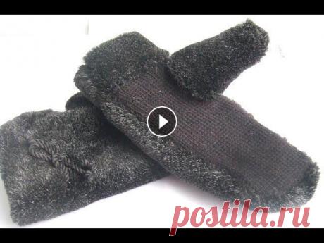 Меховые вязаные РУКАВИЦЫ на подкладке⚡Оригинальные варежки⚡Детские рукавички из меха своими руками #...