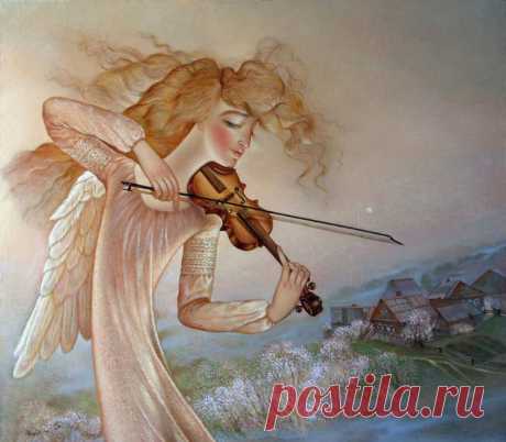 Где-то, в голубо-зеленом крае,
Там, где каждый нужен и любим,
Ангелок на скрипочке играет
Нежно-розовым смычком своим.

И по облакам, по водам талым,
Светом звезд, волнующей луны,
Иногда к одной душе усталой
Долетает музыка струны…

И, как будто в превышенье дозы,
Вдруг закружит пьяно голова,
И падут на лист святые слезы,
Превращая музыку в слова.

Ненавидя, возлюбив, страдая
Выльет сердце мир своих стихий…
Если ангел в небесах играет,
Кто-то пишет на земле стихи.