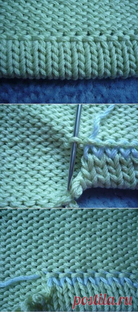 (223) Live stitches from the last row of a sleeve for a folded / turned hem on the WS: sewing tidily & nicely. =&gt; grafting to row ~~ Use for collar / nec…