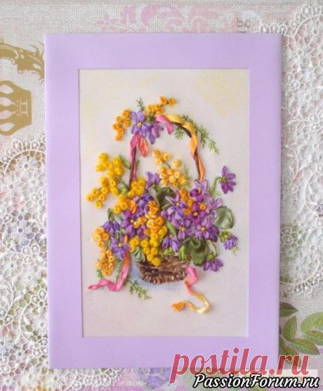 Цветочные открытки снежной зимой - запись пользователя Rozochka (Анна) в сообществе Вышивка в категории Вышивка лентами