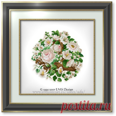 Вышивка крестом, схемы Букет викторианский, белые розы A basket for Mum