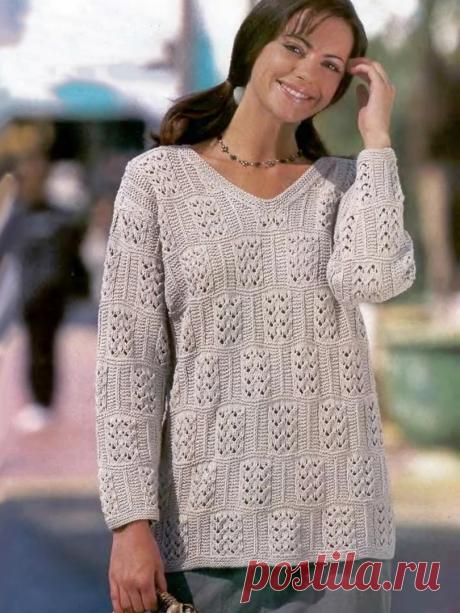 ПУЛОВЕР С РЕЛЬЕФНО-АЖУРНЫМ УЗОРОМ