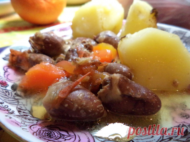 Куриные сердечки с картошкой (целиком)