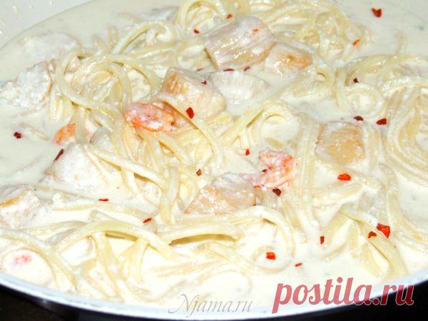 Паста с креветками и гребешками в сливочном соусе | Готовим вместе с Нямой