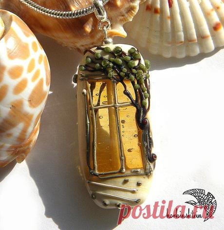 Кулон "Теплый свет" - кулон лэмпворк,кулон,авторские бусины лэмпворк (lampwork)