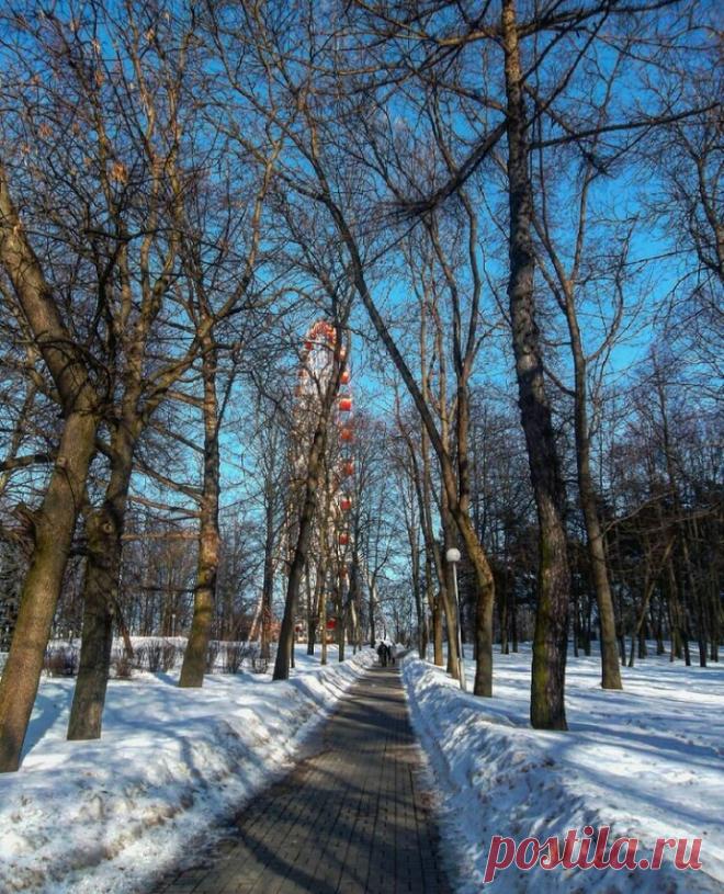 Парк, зима, колесо обозрения, атмосфера.