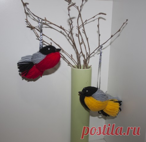 Мастер-класс по изготовлению снегиря и синички из ниток.