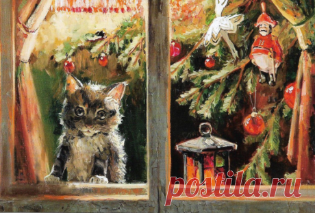 Новогодние котэ в живописи