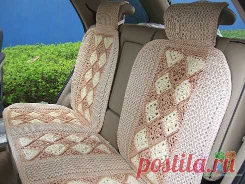 Чехлы в машину вязаные крючком. Пошаговые схемы здесь http://labhousehold.com/ru/cases-in-the-car-crocheted.html