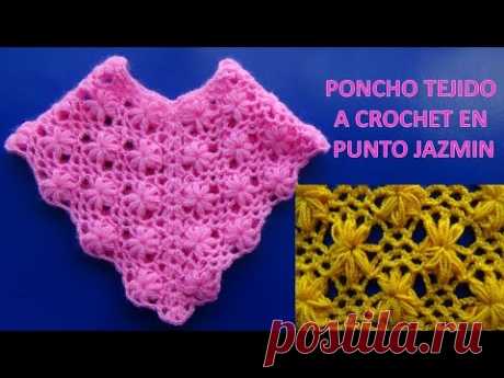 Poncho tejido a crochet #3 en punto jazmin
