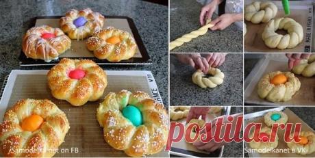 Плетеный Хлеб В Форме Венка к пасхальным яйцам