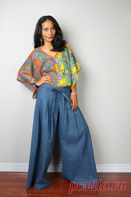 Blue Pants Wide Leg Pants Cotton Linen Pants : Soul от Nuichan