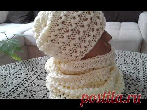 Вязание на вилке. Снуд+шапка. Фотоальбом. Часть 7 // Women's hats knitting // Сrochet scarf