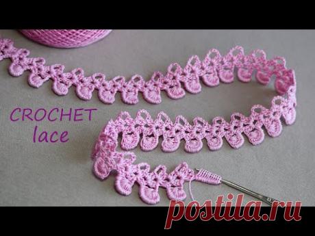 Very Easy Crochet Border Ribbon   Easy to Crochet Tape Lace pattern КРУЖЕВО КРЮЧКОМ простое ВЯЗАНИЕ