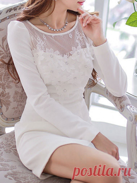 Appliqued Beaded Pierced Mini Dress