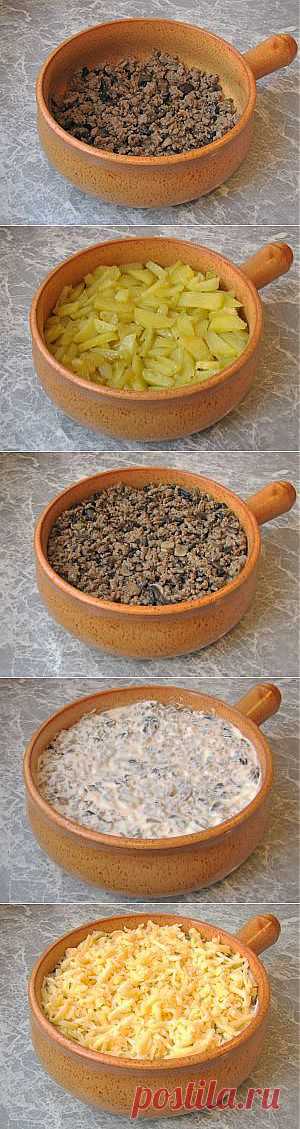 Запеканка с картофелем, фаршем и грибами в горшочке - Простые рецепты Овкусе.ру