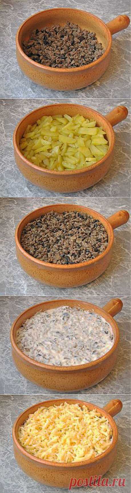 Запеканка с картофелем, фаршем и грибами в горшочке - Простые рецепты Овкусе.ру