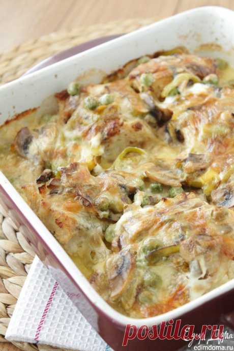 Запеченная треска с шампиньонами и горошком | Кулинарные рецепты от «Едим дома!»