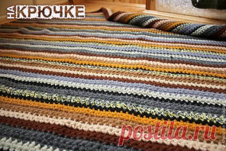 Купить Ковер Харбор - оранжевый, Вязание крючком, вязаный коврик, вязаный ковер, полосатый коврик