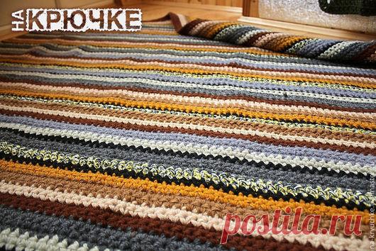 Купить Ковер Харбор - оранжевый, Вязание крючком, вязаный коврик, вязаный ковер, полосатый коврик