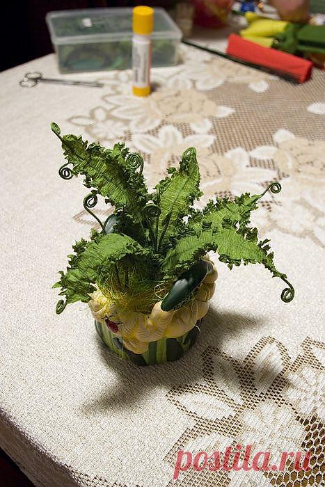 Сделать папоротник из гофрированной бумаги