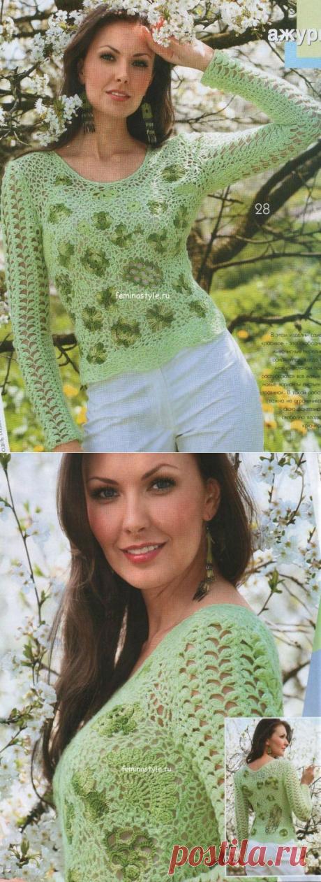 Салатовый пуловер связанный крючком / Рукоделие / Домоводство / Женские секреты / Женский стиль