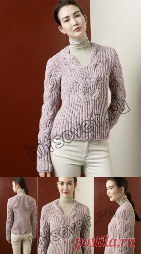 Пуловер с красивым узором из кос - Хитсовет