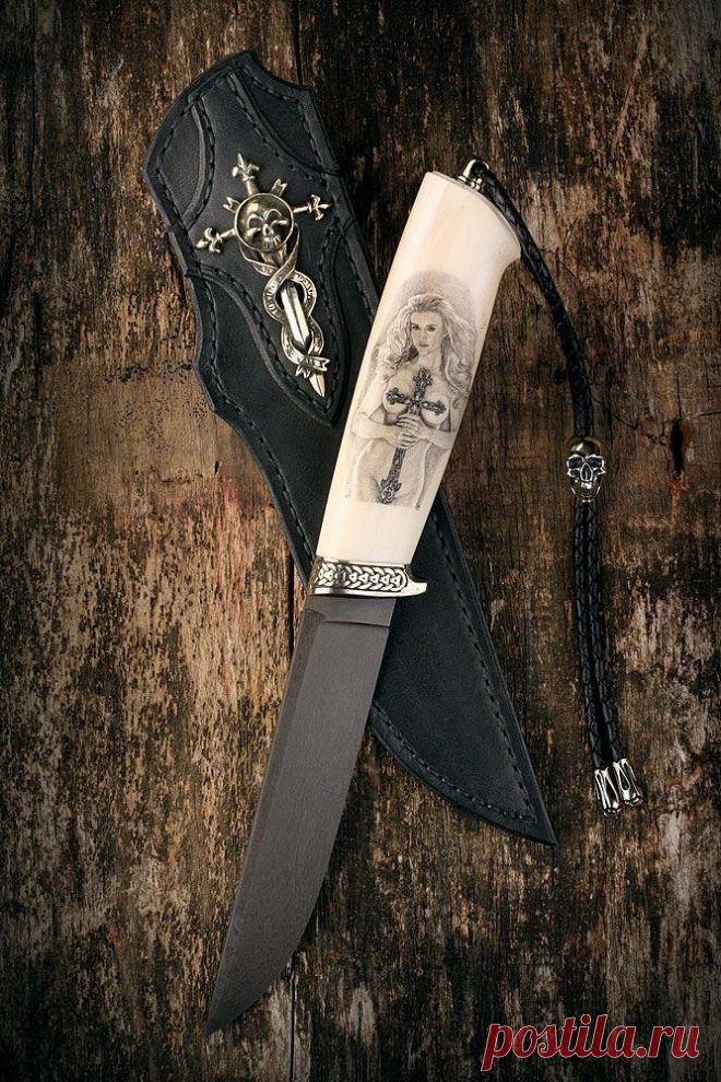 Нож финский «Порок». Булат. Рог. Скримшоу.