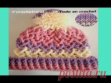 Gorro a crochet fácil y rapido  punto cruzado 3D