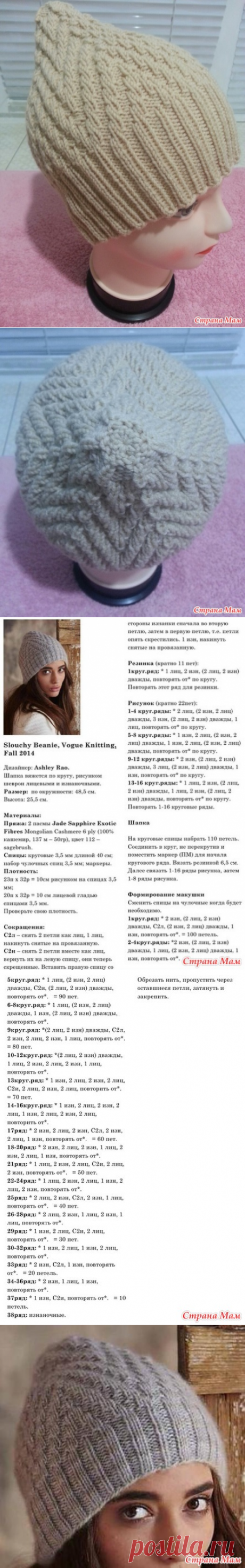Шапочка &quot;Еловая шишка&quot; спицами - Вязание - Страна Мам