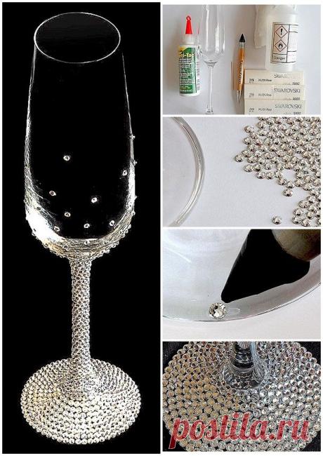 Свадебные бокалы своими руками. Декор стразами. Мастер-класс