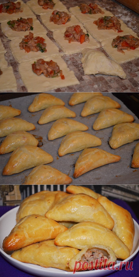 Как приготовить конвертики с мясом из творожного теста. - рецепт, ингредиенты и фотографии