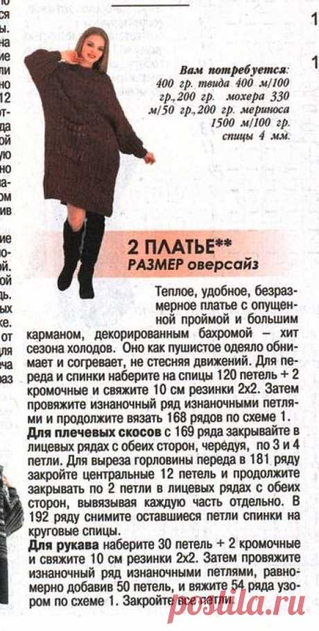 Теплое платье оверсайз спицами с описанием. Вязаные платья спицами 2021