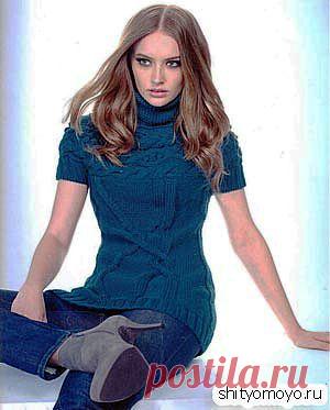 Синяя туника с косами, связанная спицами. Описание и схемы вязания бесплатно/Платья, туники и сарафаны/Вязание/Статьи / Шитье, вязание, рукоделие, бисероплетение