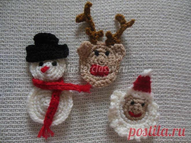 Вязаные новогодние украшения. Санта Клаус, олень, снеговик. Мастер-класс