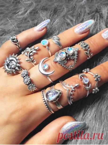 14 Piece Ethnic Moon Star Ring Set   SILVER [31% OFF] [HOT] 2020 14 Piece Ethnic Moon Star Ring Set In SILVER | ZAFUL    Gender: For Women Material: Resin Metal Type: Alloy Style: Trendy Shape/Pattern: Moon Weight: 0.0310kg Package: 14 x Rings (Pcs)