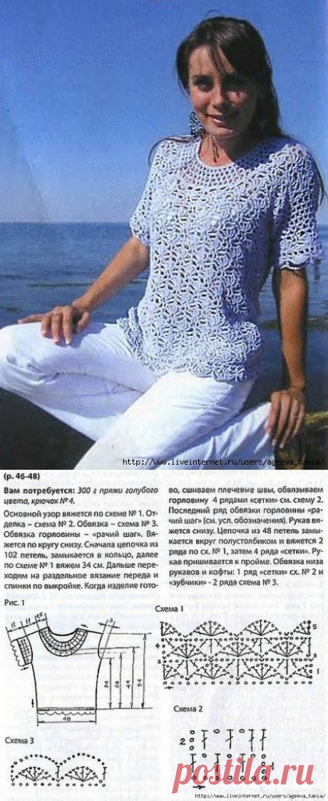 ВЯЖЕМ КРЮЧКОМ ГОЛУБОЙ ПУЛОВЕР №2..